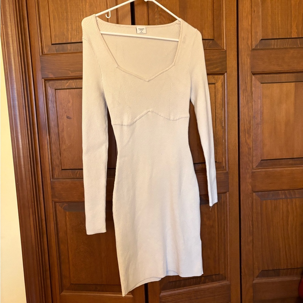 Abercrombie & Fitch Cream Long Sleeve Mini Dress